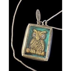 Vintage Jewel Kade JK Silver Necklace Charm Pendant Owl Wisdom Begins In Wonder